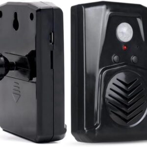 Infrared Motion Sensor Activated Sound Speaker Built with Microphone Recordable Voice for Shop Sale, Garage Door Alert, Greeting Visitor Door Chime, Security Reminder（Black）