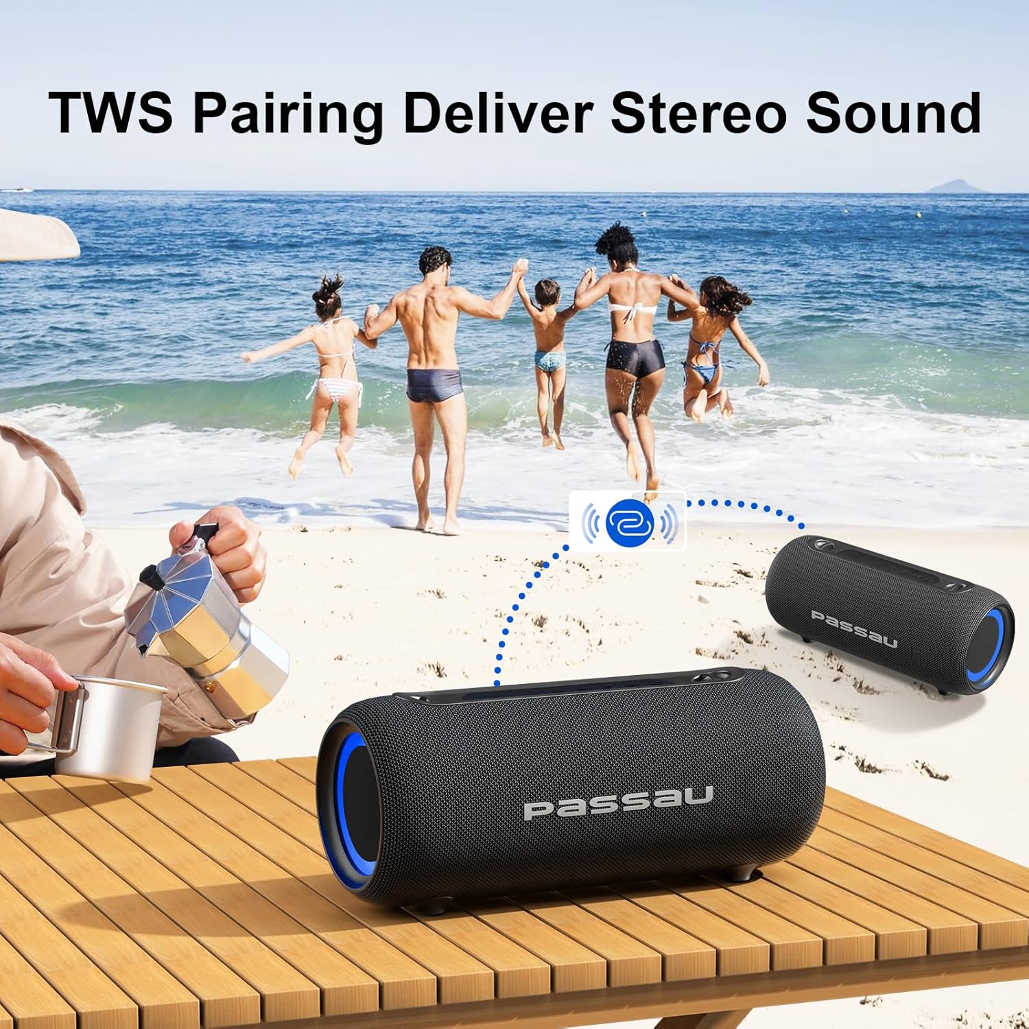 Passau Portable Bluetooth Speakers Loud 40W Peak Stereo Sound, Passive Radiators-Deep Bass, All Day Playtime, Adjustable Strap, BT5.3, IPX5 Wireless Speaker RGB Lights for Indoor Outdoor - Image 5