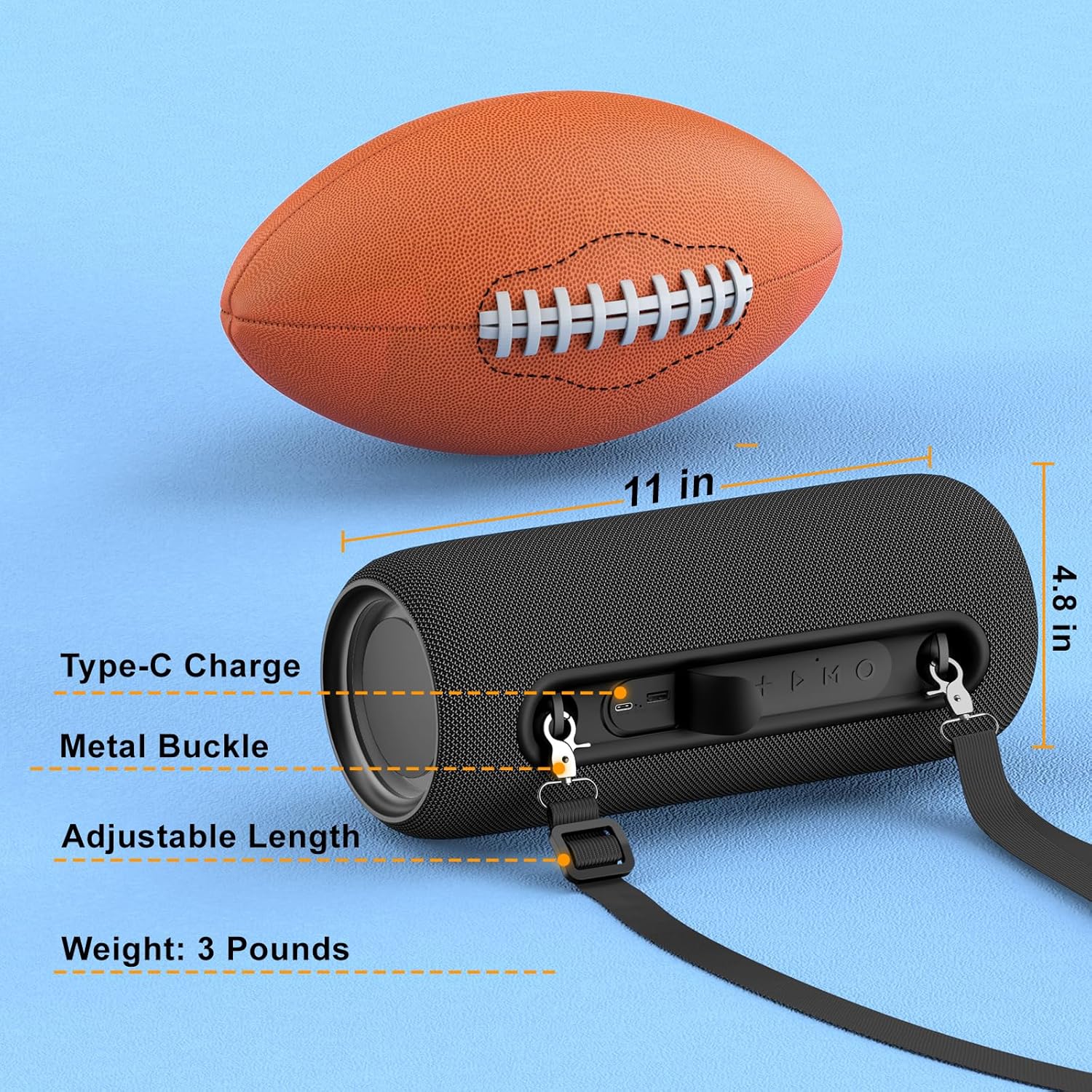 Passau Portable Bluetooth Speakers Loud 40W Peak Stereo Sound, Passive Radiators-Deep Bass, All Day Playtime, Adjustable Strap, BT5.3, IPX5 Wireless Speaker RGB Lights for Indoor Outdoor - Image 8
